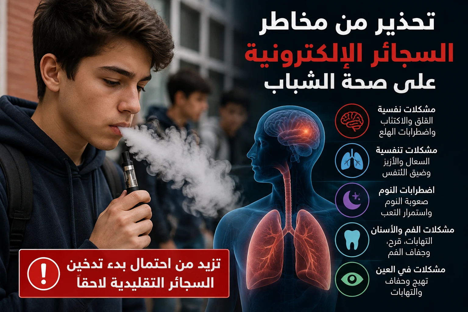 السجائر الإلكترونية لدى الشباب ترتبط بالسعال والأزيز ومشاكل الفم