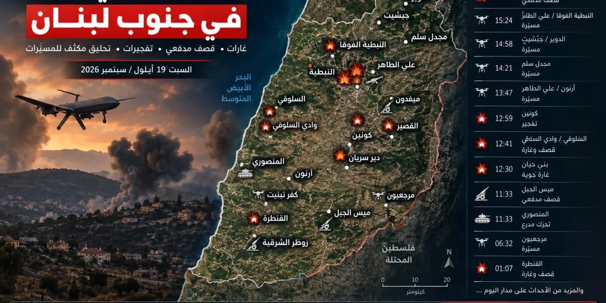 عاجل منصة اجواء:تصعيد ميداني واسع في جنوب لبنان: غارات وقصف مدفعي وتحليق مكثف للمسيّرات #انفوغراف